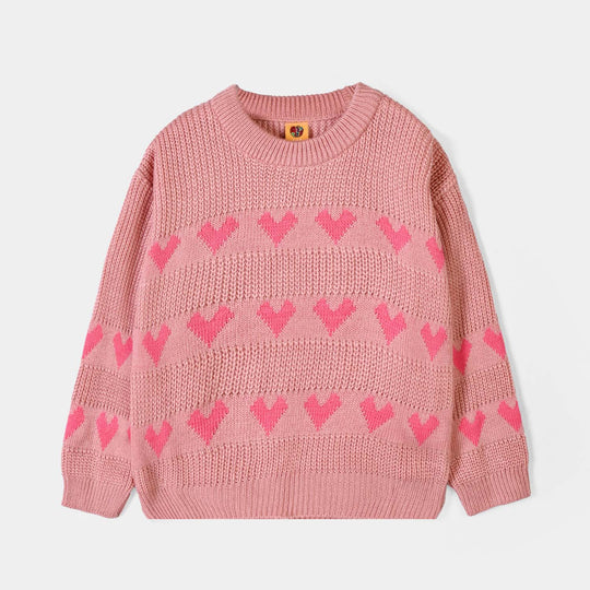 Girls Acrylic F/S  Sweater All Hearts-Pink