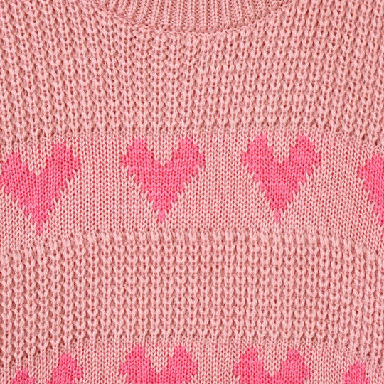 Girls Acrylic F/S  Sweater All Hearts-Pink