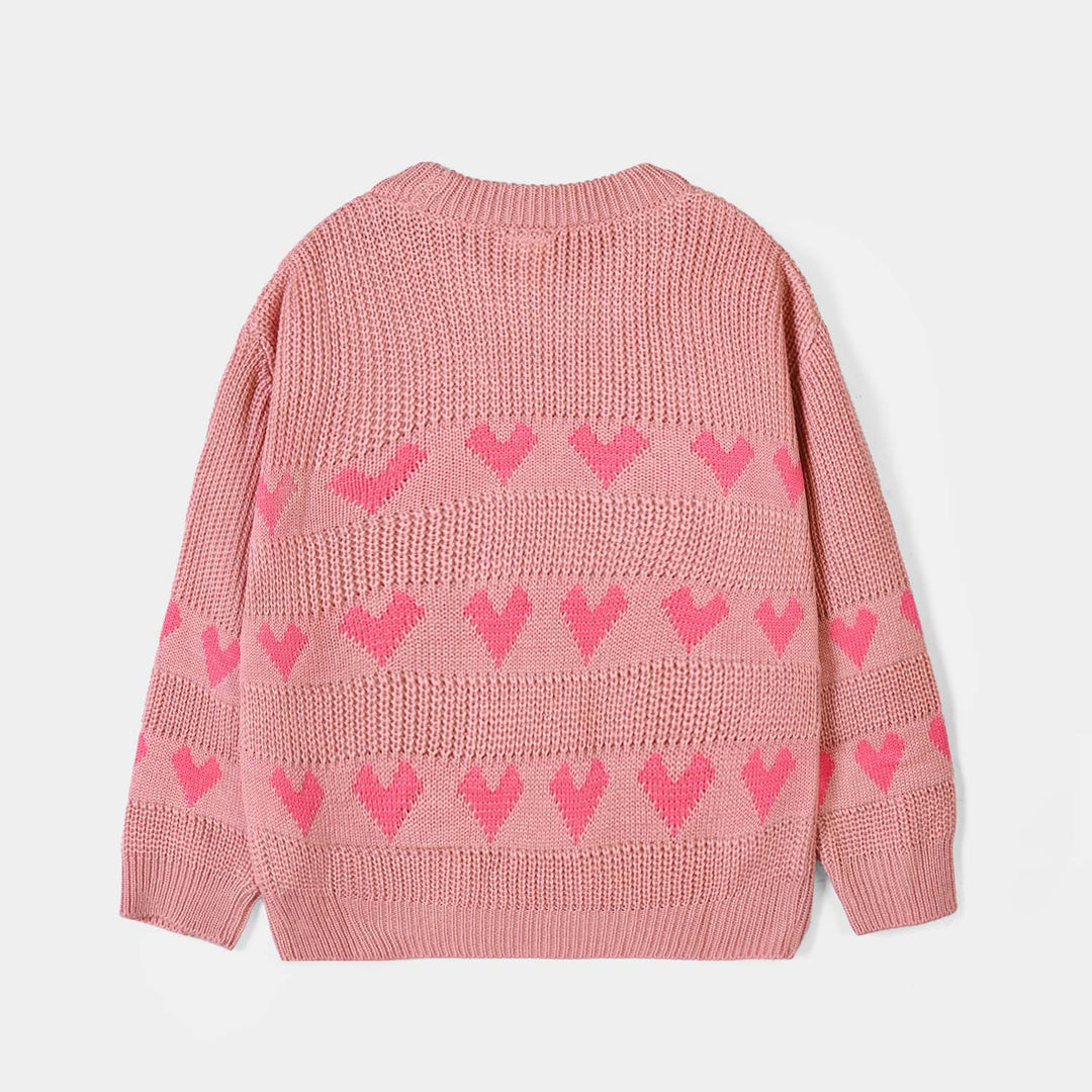 Girls Acrylic F/S  Sweater All Hearts-Pink