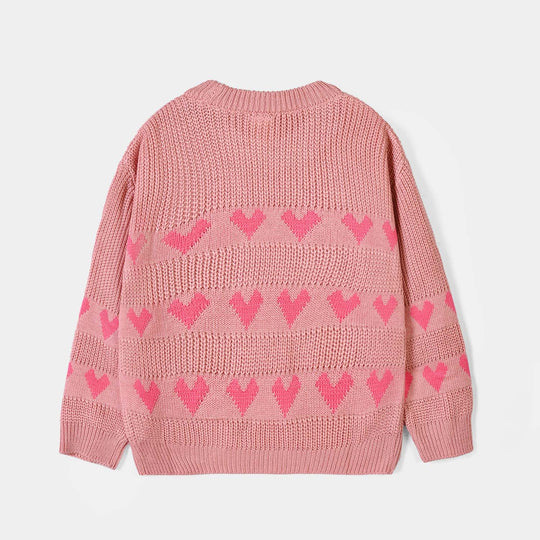 Girls Acrylic F/S  Sweater All Hearts-Pink
