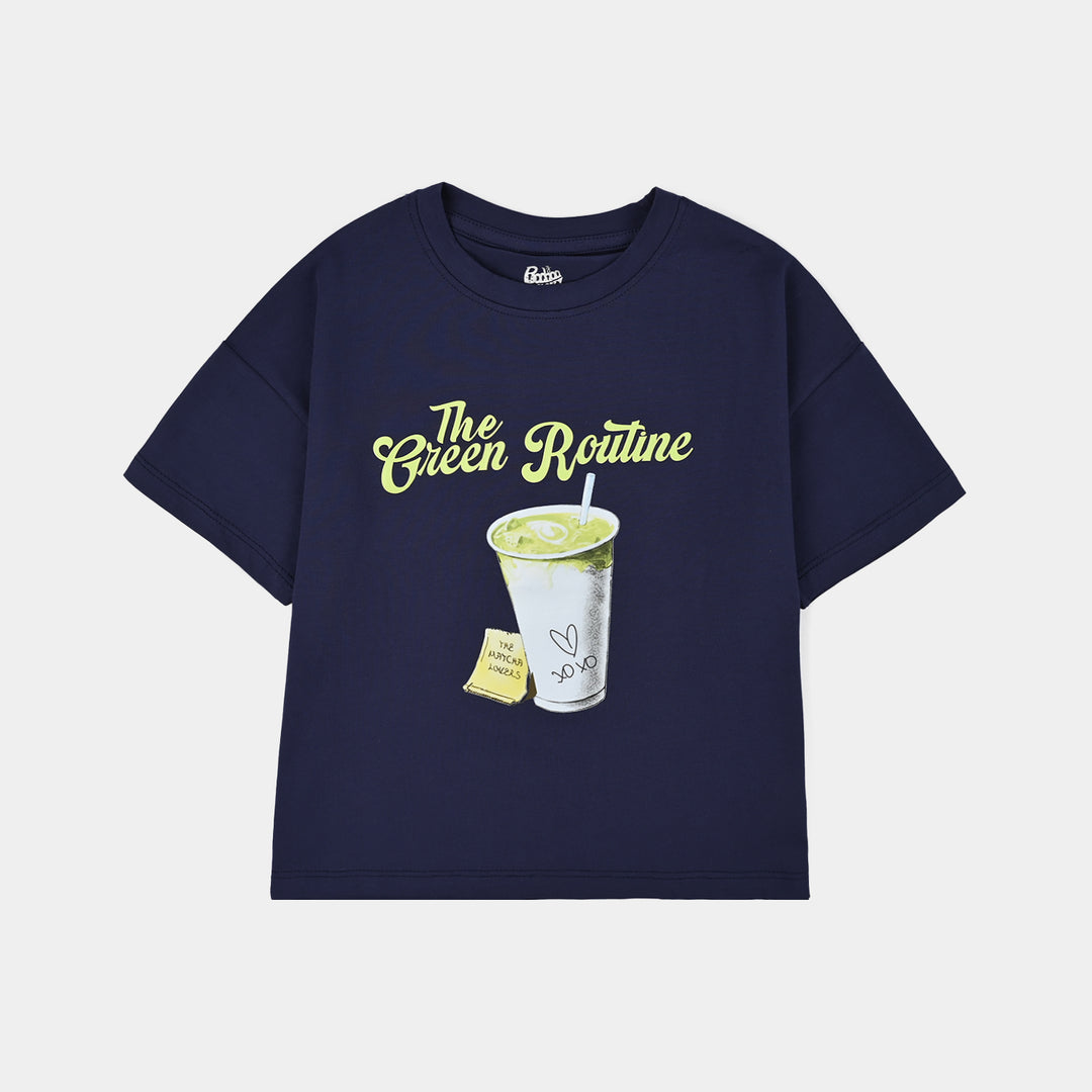 Girls Lycra T-Shirt Green Routine - BLUE