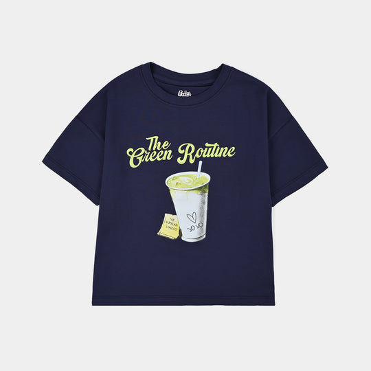 Girls Lycra T-Shirt Green Routine - BLUE