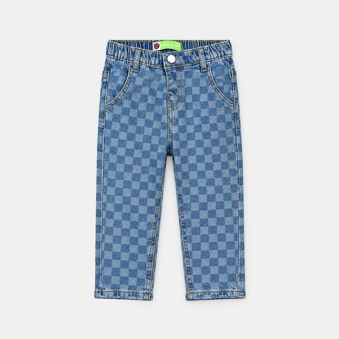 Infant Boys Denim rigid Pant Checks-LT.Blue