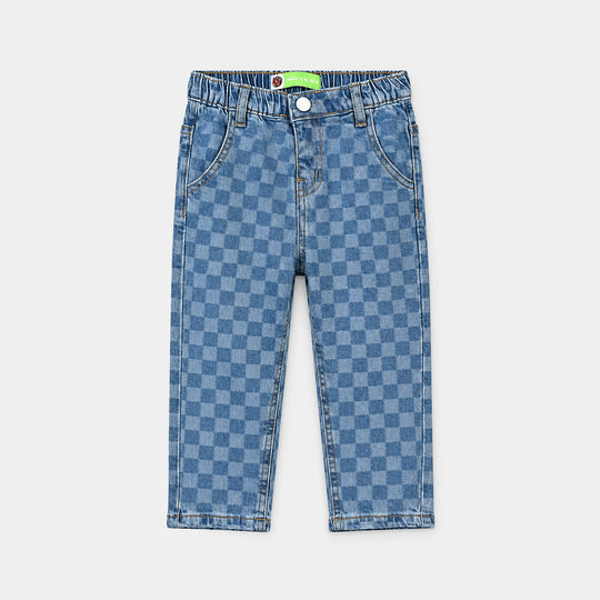 Infant Boys Denim rigid Pant Checks-LT.Blue