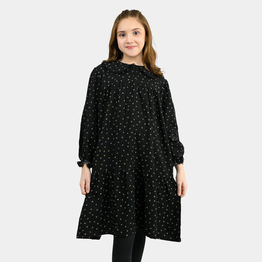 Girls Polyester Casual Frock Daisy - BLACK