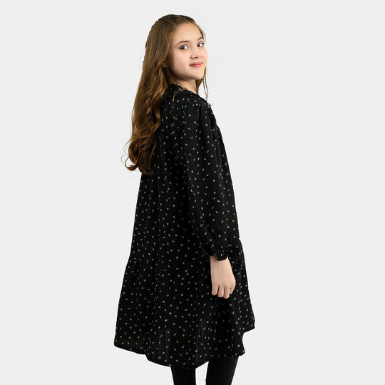 Girls Polyester Casual Frock Daisy - BLACK
