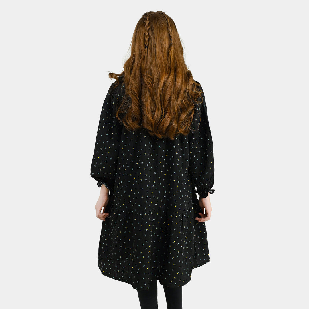 Girls Polyester Casual Frock Daisy - BLACK
