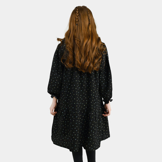 Girls Polyester Casual Frock Daisy - BLACK