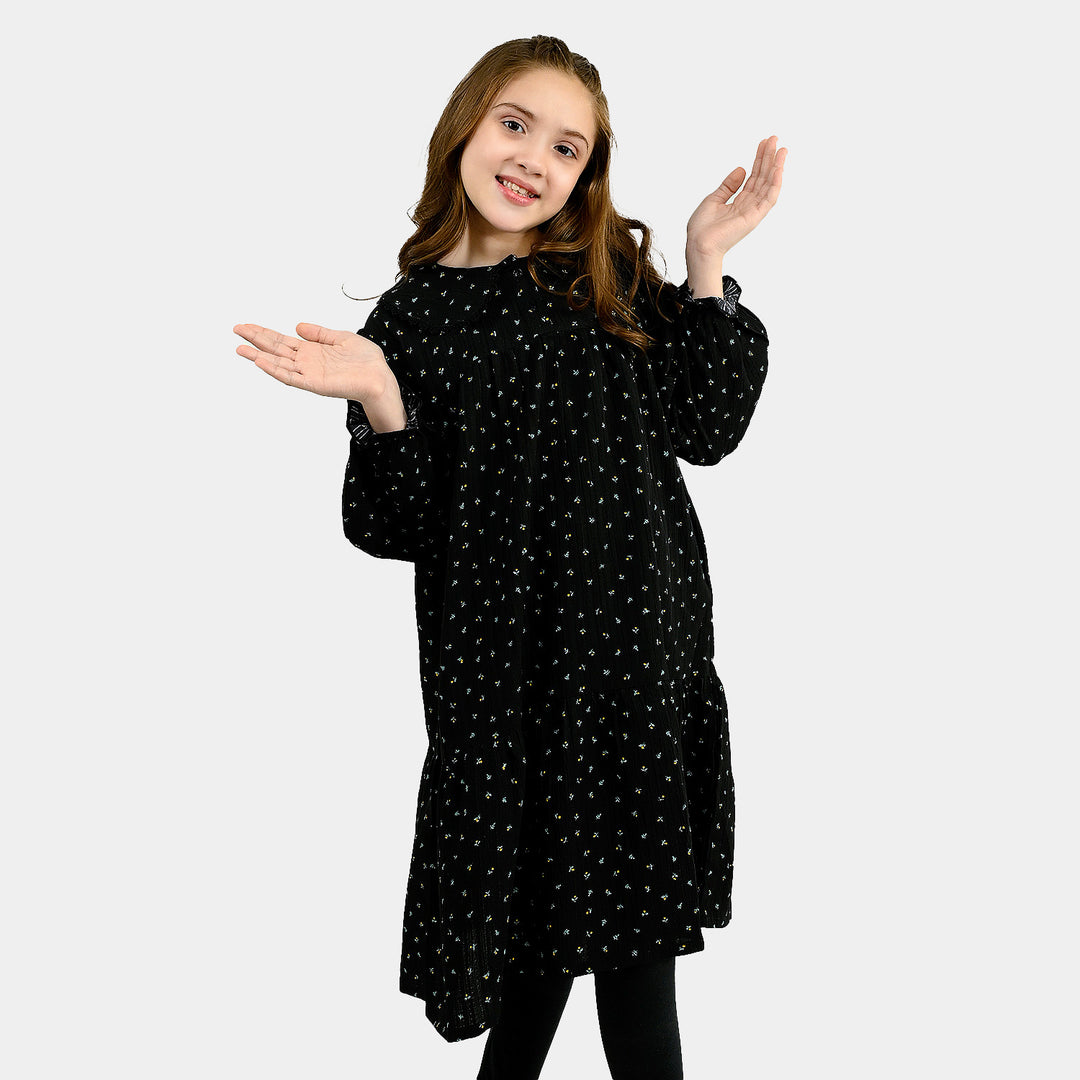 Girls Polyester Casual Frock Daisy - BLACK