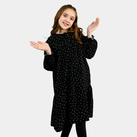 Girls Polyester Casual Frock Daisy - BLACK