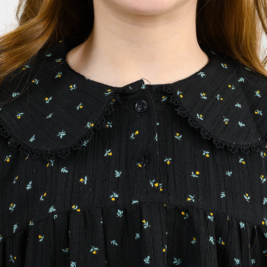 Girls Polyester Casual Frock Daisy - BLACK