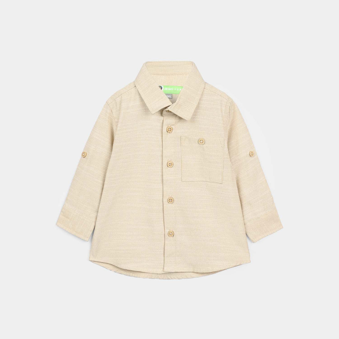 Infant Boys Yarn Dyed Shirt Playing Skill - BEIGE