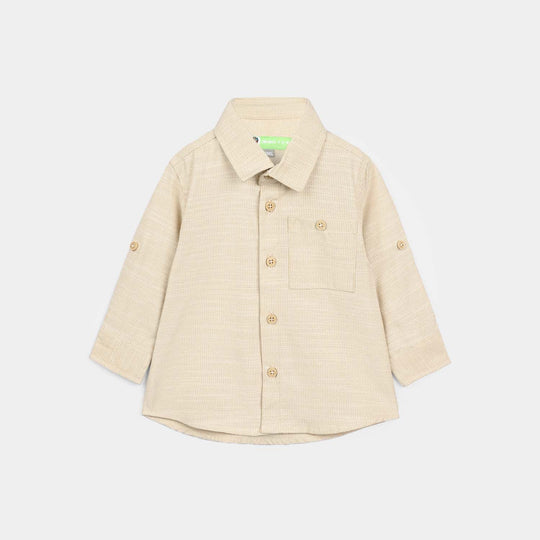 Infant Boys Yarn Dyed Shirt Playing Skill - BEIGE