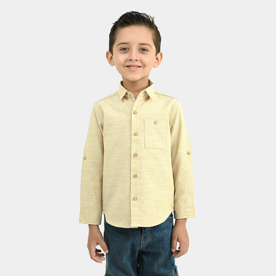 Boys Yarn Dyed Shirt Playing Skill - BEIGE