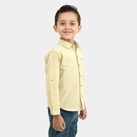 Boys Yarn Dyed Shirt Playing Skill - BEIGE