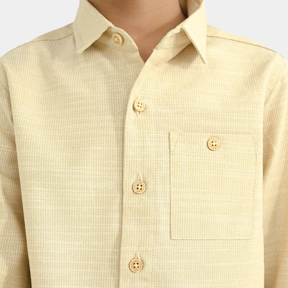 Boys Yarn Dyed Shirt Playing Skill - BEIGE