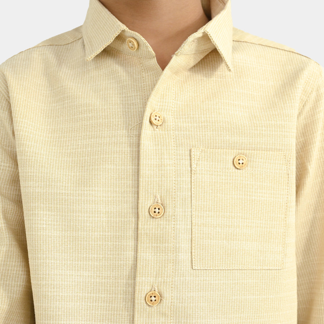 Boys Yarn Dyed Shirt Playing Skill - BEIGE