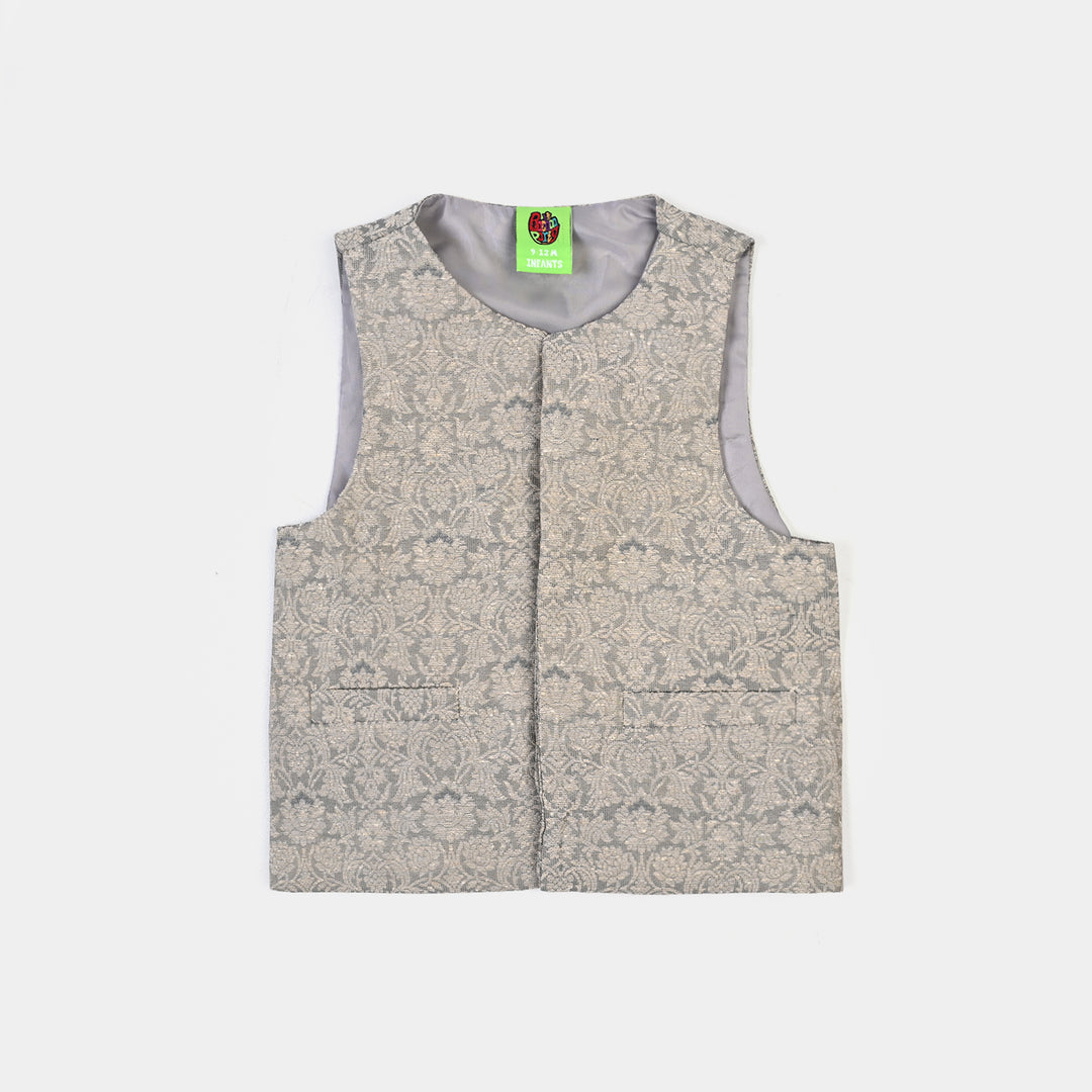 Infant Boys Poly Viscose Waist Coat (Zari) - GREY