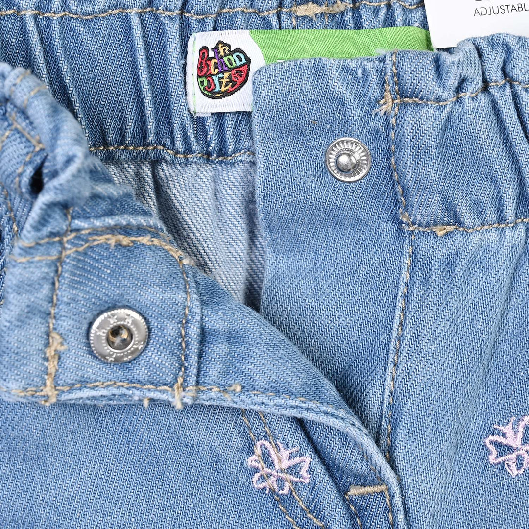Infant Girls Denim Rigid Pant Butterflies - Light Blue