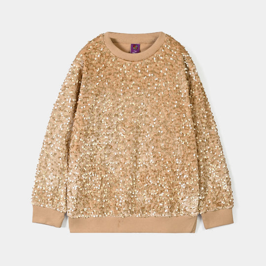 Girls Velvet sequins Sweatshirt-Brown