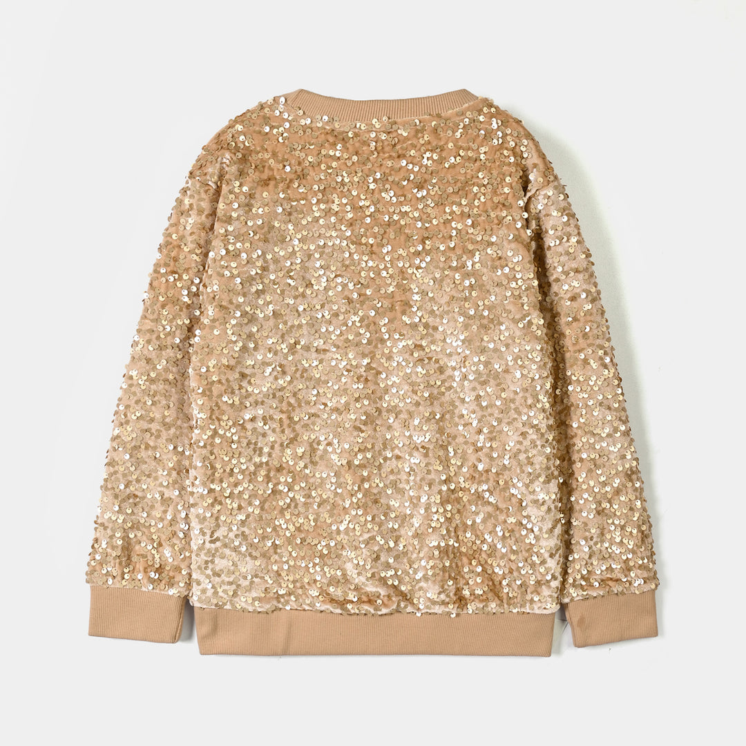 Girls Velvet sequins Sweatshirt-Brown