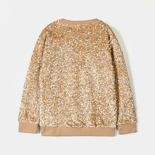 Girls Velvet sequins Sweatshirt-Brown
