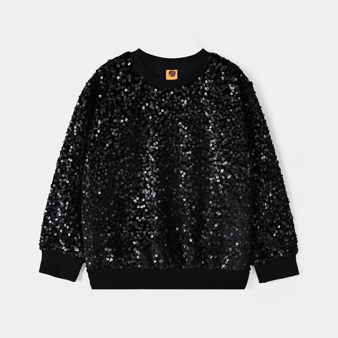 Girls Velvet Sequins Sweatshirt - Black