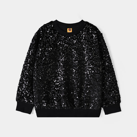 Girls Velvet Sequins Sweatshirt - Black