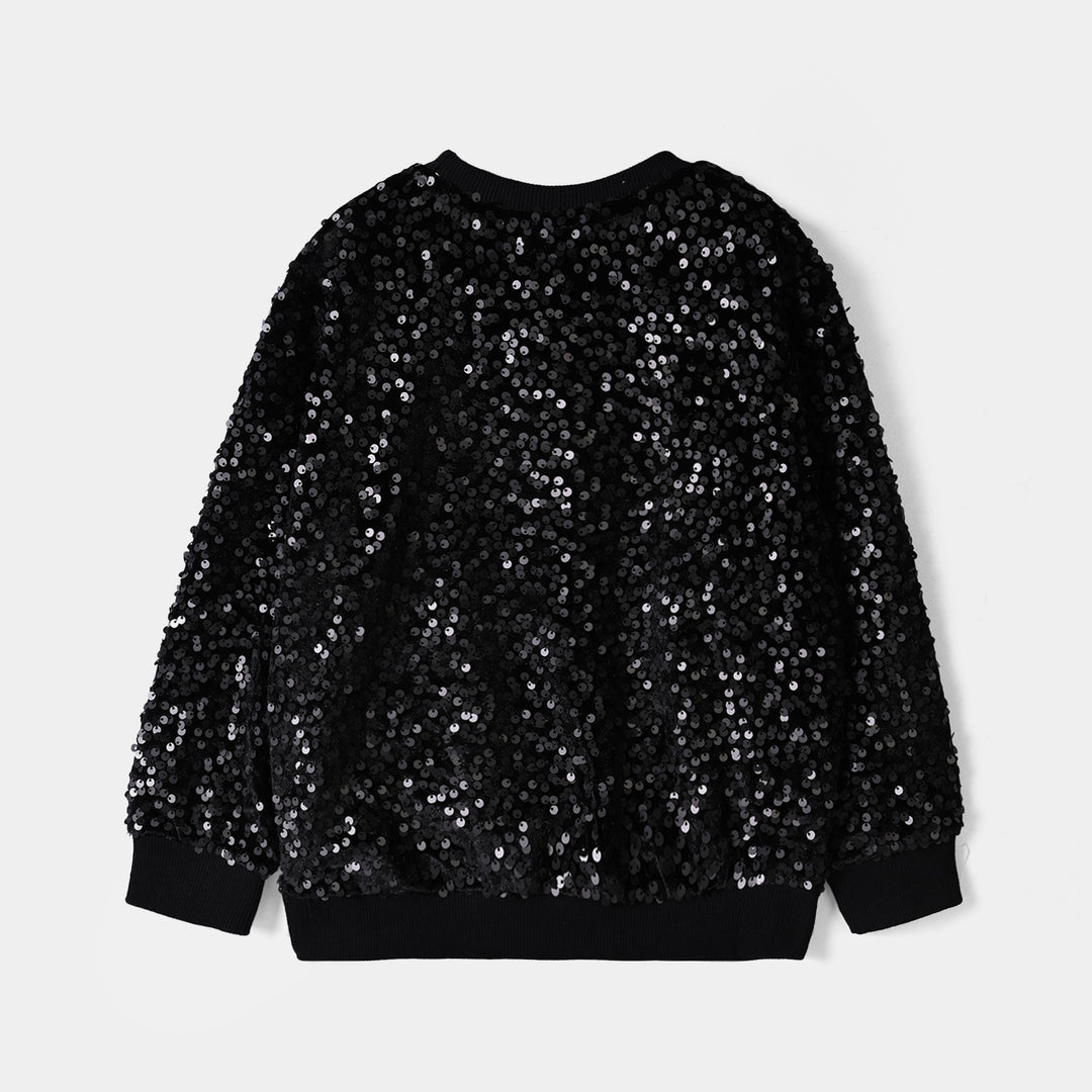 Girls Velvet Sequins Sweatshirt - Black