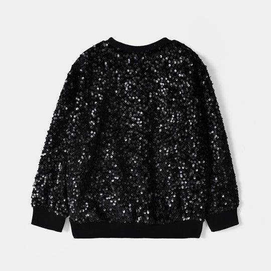 Girls Velvet Sequins Sweatshirt - Black