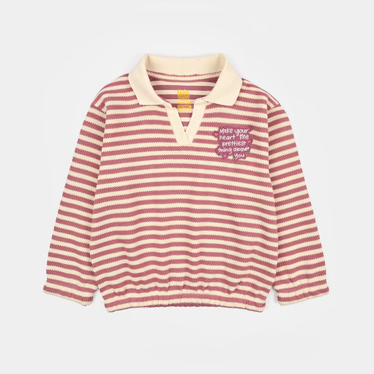Girls Knitted Jacquard Sweatshirt Make Your Heart - PINK