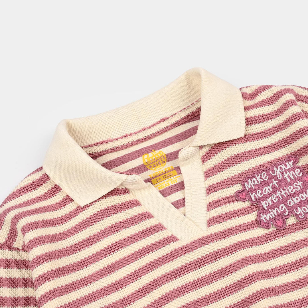 Girls Knitted Jacquard Sweatshirt Make Your Heart - PINK