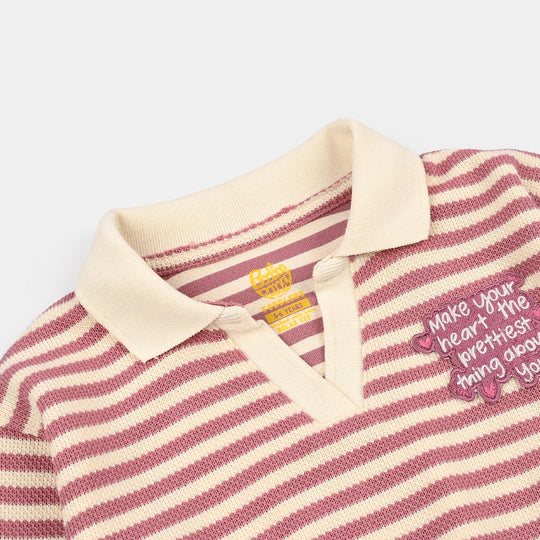 Girls Knitted Jacquard Sweatshirt Make Your Heart - PINK