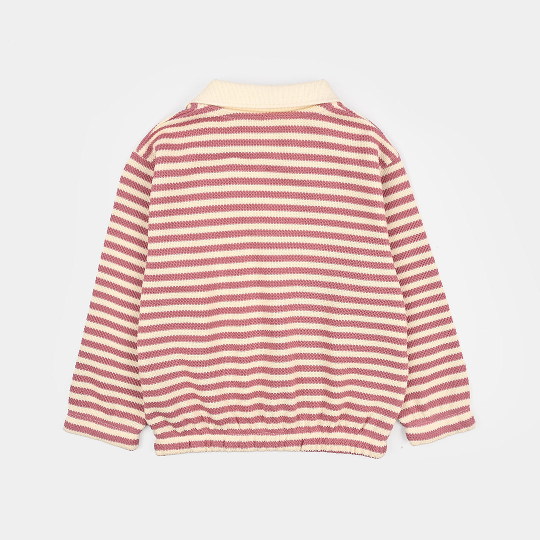 Girls Knitted Jacquard Sweatshirt Make Your Heart - PINK