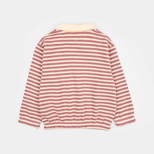 Girls Knitted Jacquard Sweatshirt Make Your Heart - PINK