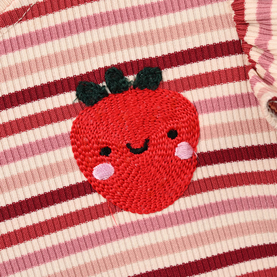 Infant Girls 2x1 Rib T-Shirt Strawberry - White