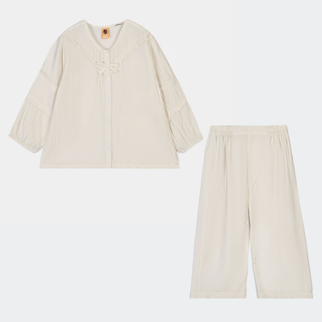 Girls Seersucker Co-Ord Set Caramel-Off White