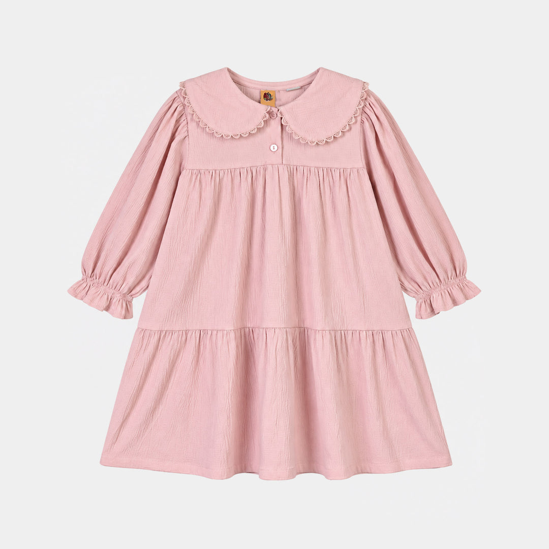 Girls poly Crinkle Frock Candy-Pink
