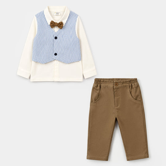 Infant Boys Cotton Interlock 3 - PC 320 - 025 - White & Brown
