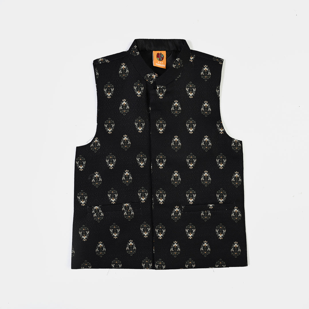 Boys Poly Viscose Waistcoat (Rangreez)-BLACK