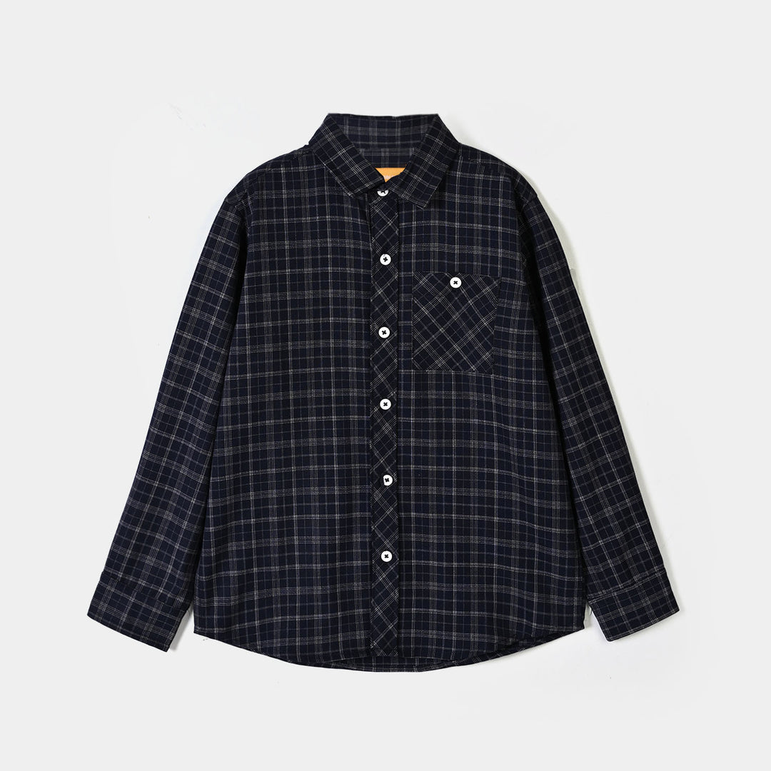 Boys Yarn Dyed Shirt Pin Stripe Check - BLACK