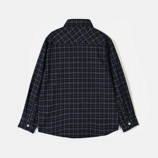 Boys Yarn Dyed Shirt Pin Stripe Check - BLACK