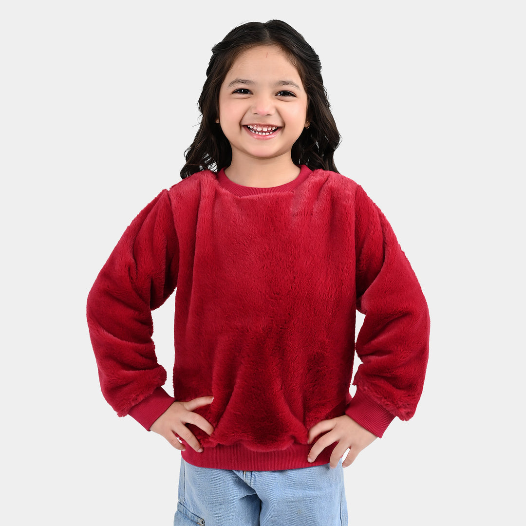 Girls Fur Sweatshirt - Red