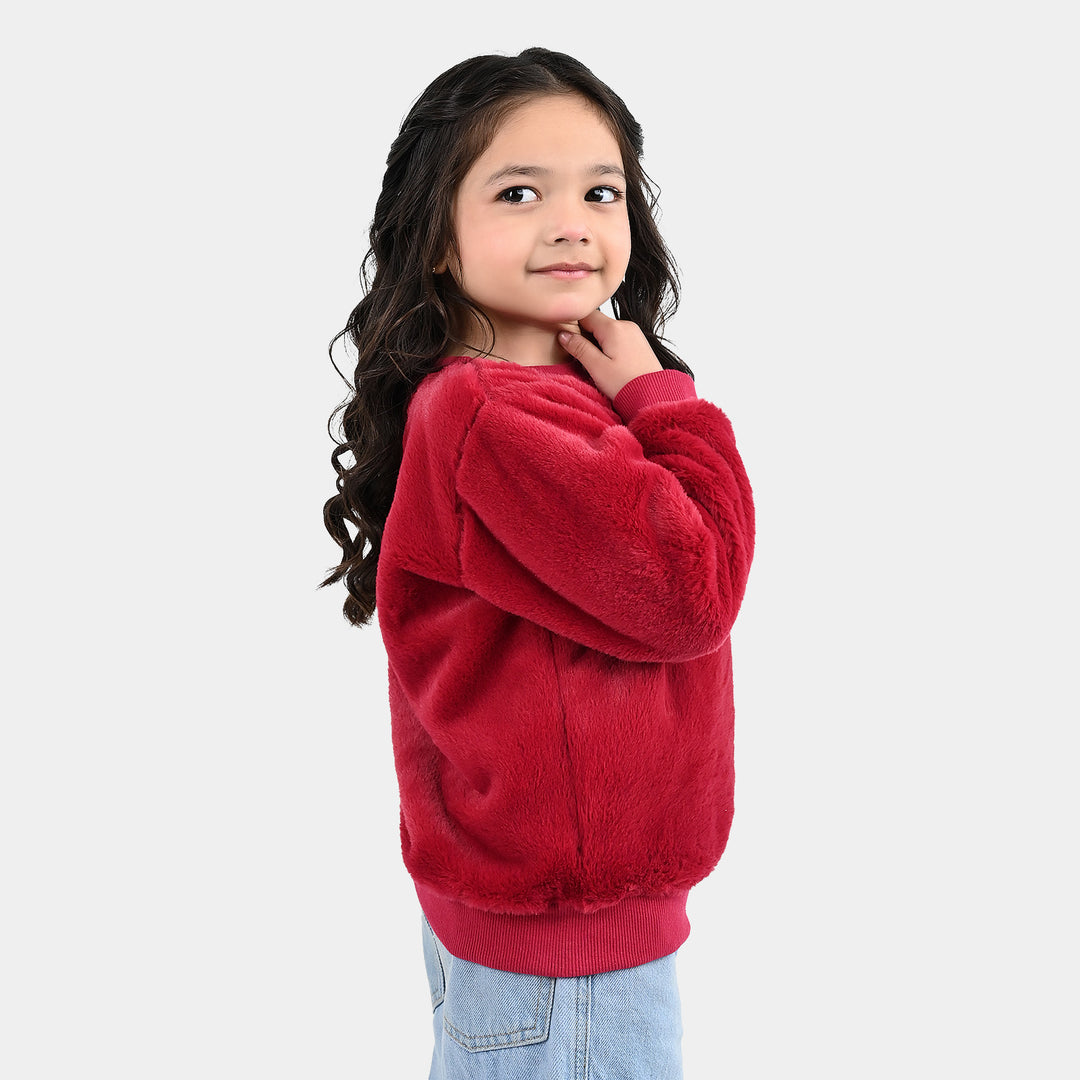 Girls Fur Sweatshirt - Red
