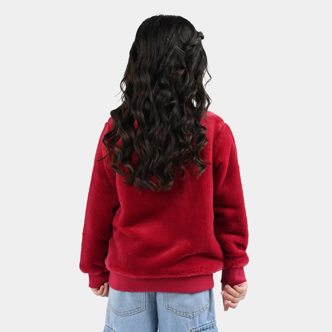 Girls Fur Sweatshirt - Red