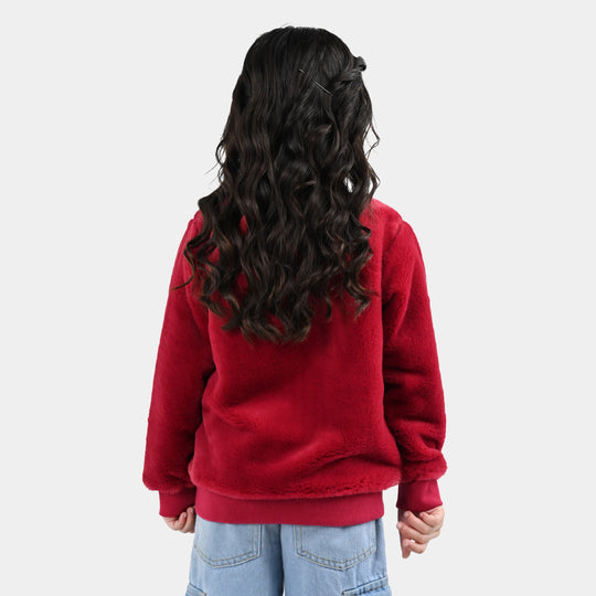 Girls Fur Sweatshirt - Red