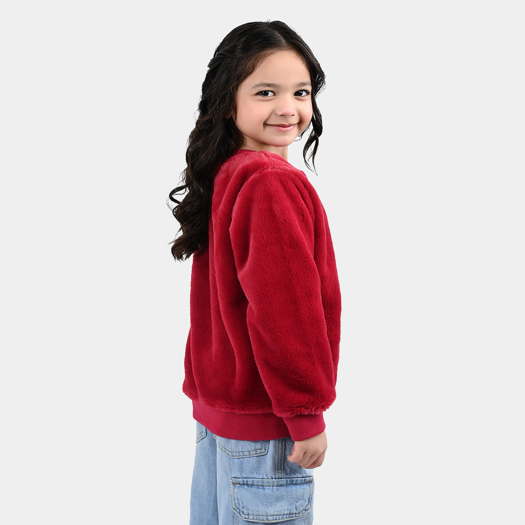 Girls Fur Sweatshirt - Red
