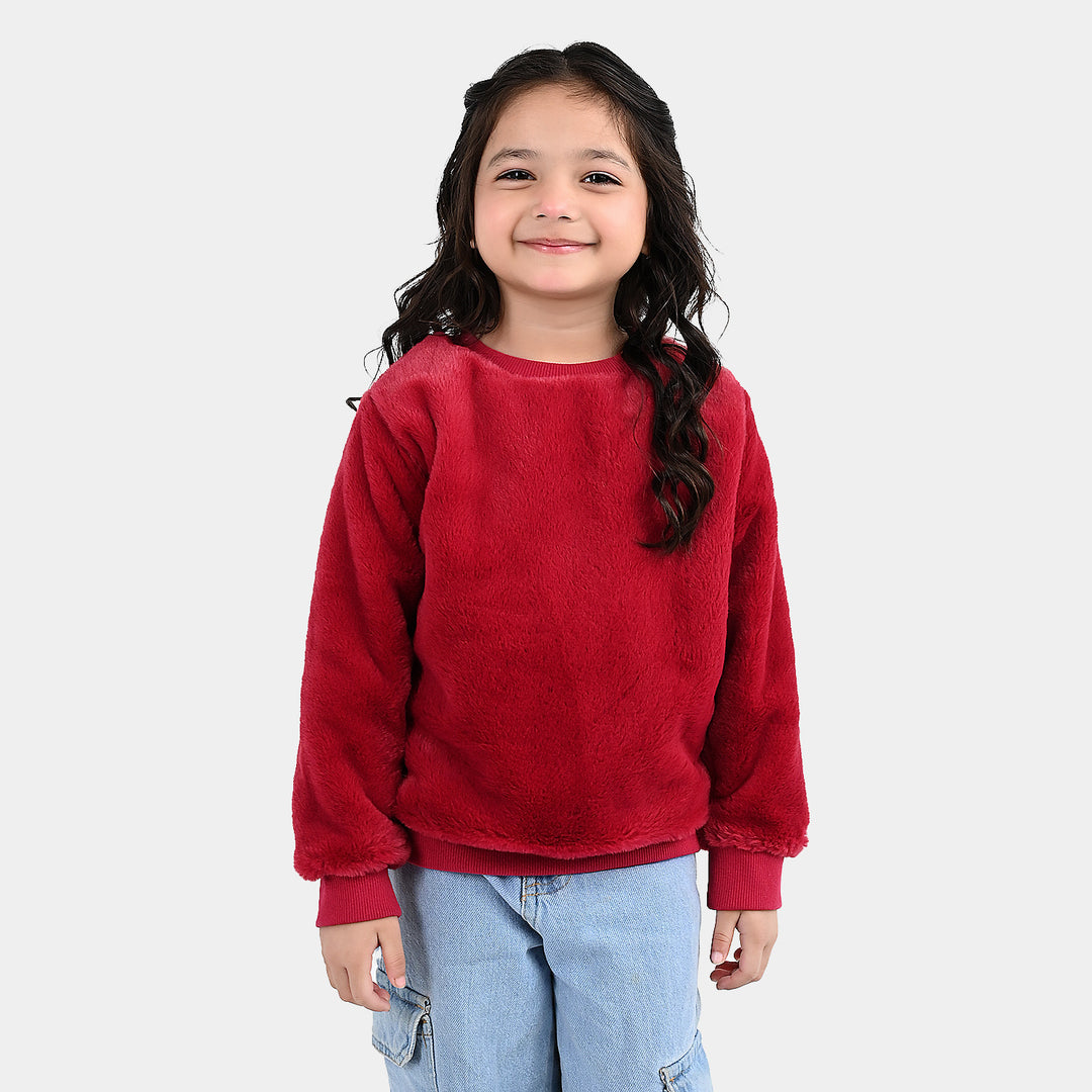 Girls Fur Sweatshirt - Red