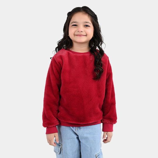 Girls Fur Sweatshirt - Red