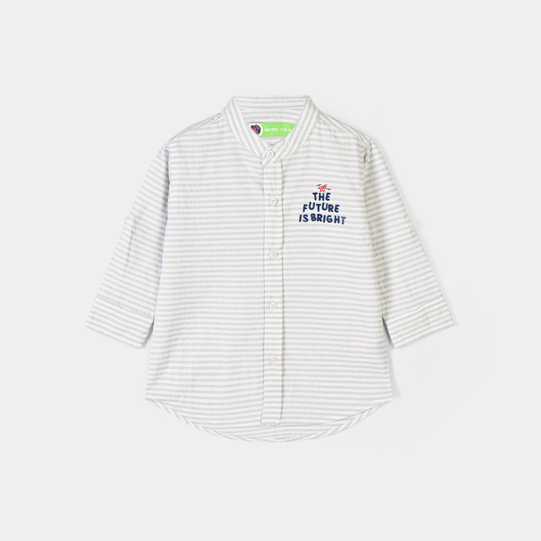 Infant Boys Yarn Dyed Shirt (Future is Bright)-White Stripes